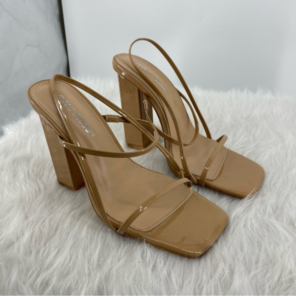 Public Desire Halley Nude Strap Heels patent leather Sz UK 6 US 8